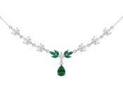 Sterling Silver Rhodium Plated White Marquise CZ and Marquise Green Glass Necklet