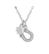 Sterling Silver Rhodium Plated CZ Horseshoe-and-Clover Adjustable Necklace