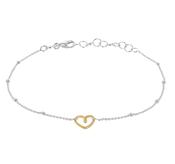 Sterling Silver Gold Plated Heart Trace and Ball Bracelet