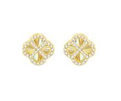 Sterling Silver Yellow Gold Plated Rainbow Clover and White CZ Stud Earrings