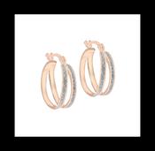 Sterling Silver Rose Gold Plated White Stardust Double Hoop Creole Earrings image
