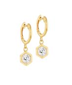 Sterling Silver Yellow Gold Plated Hexagon CZ Huggy Earring image