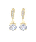 Sterling Silver Yellow Gold Plated Round CZ Drop Earrings image