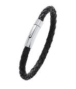 Gents Black Leather Bracelet With Steel Circular Clasp image