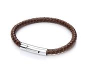 Gents Brown Leather Bracelet With Steel Circular Clasp image