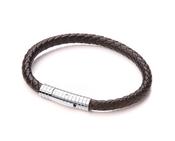 Gents Black Leather Plait Bracelet With Steel Design Clasp image