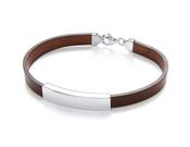 Gents Brown Leather Bracelet With Silver Design Plate