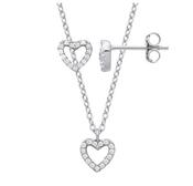 Silver CZ Heart Stud Earrings &amp; Pendant Necklace Set image