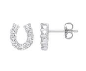 925 Sterling Silver CZ Horse Shoe Stud Earrings