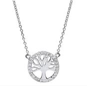 925 Sterling Silver CZ Cut Out Tree Of Life Fancy Pendant Necklace image