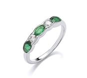 925 Sterling Silver 5 Stone Alternate CZ &amp; Green Round Stone Ring image