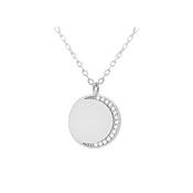 Sterling Silver Rhodium Plated CZ Half-Moon Disc Adjustable Necklace