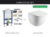 Complete WC Set – Geberit Alpha Duofix 82cm Under-Window Frame, Flush Plate &amp; Rimless Wall Hung Toilet image