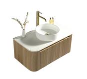 Flauto Fluted Curve Corner Vanity with Sintered Stone Counter Top - Country Oak