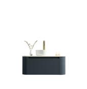 Flauto Fluted Curve Corner Vanity with Sintered Stone Counter Top - Midnight Shadow