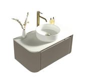Flauto Fluted Curve Corner Vanity with Sintered Stone Counter Top - Soft Coffee