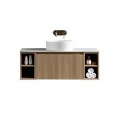 Flauto Wall Hung Vanity with 2 Side Storage &amp; Sintered Stone Counter Top - Country Oak image