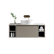 Flauto Wall Hung Vanity with 2 Side Storage &amp; Sintered Stone Counter Top - Soft Coffee image