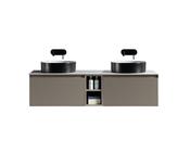 Flauto 1400mm Wall Hung Double Vanity with Storage Box &amp; Sintered Stone Counter Top - Soft Coffee image