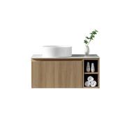 Flauto 800mm Wall Hung Vanity with Side Storage &amp; Sintered Stone Counter Top - Country Oak image