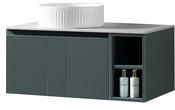 Flauto 800mm Wall Hung Vanity with Side Storage &amp; Sintered Stone Counter Top - Smoked Sage image