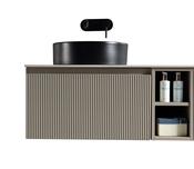 Flauto 800mm Wall Hung Vanity with Side Storage &amp; Sintered Stone Counter Top - Soft Coffee image