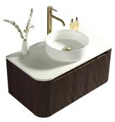 Flauto Fluted Curve Corner Vanity with Sintered Stone Counter Top - Espresso Oak image