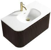 Flauto Wall Hung Curve Corner Vanity &amp; Matte Basin - Espresso Oak image