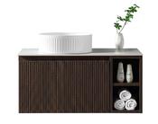 Flauto 800mm Wall Hung Vanity with Side Storage &amp; Sintered Stone Counter Top - Espresso Oak image