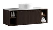 Flauto Wall Hung Vanity with 2 Side Storage &amp; Sintered Stone Counter Top - Espresso Oak image