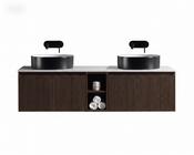 Flauto 1400mm Wall Hung Double Vanity with Storage Box &amp; Sintered Stone Counter Top - Espresso Oak image