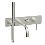 Bathworks Essentials Wall Mounted Bath Shower Mixer &amp; Handset Brushed Nickel image