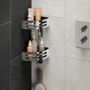 HiB Easy Clean Two Tier Corner Shower Basket with Removable Trays image
