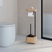 SONIA BIOCO Freestanding WC Brush &amp; Toilet Roll Holder Set Natural Cork image