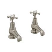 Burlington Claremont Deck Mounted Basin Pillar Taps - Brushed Nickel image