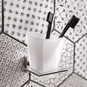 Vado Level Wall Mounted Frosted Glass Tumbler and Holder Chrome