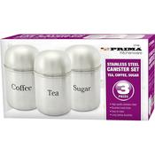 Prima Stainless Steel 3pc Tea, Sugar &amp; Coffee Cannister Set