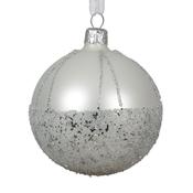 Decoris 8cm Glass Matt Ballotine with Sparkle Lines Bauble Winter White image