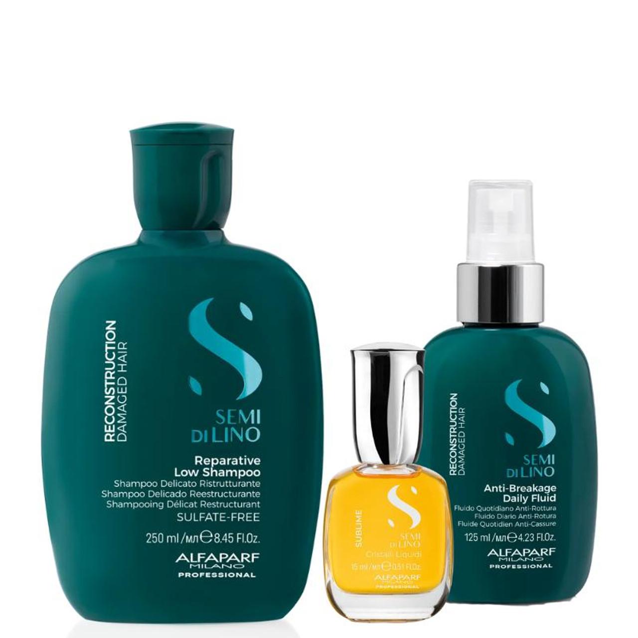 Alfaparf Semi Di Lino Reconstruction Bundle for Damaged Hair - Repairs, Reconstructs, Strengthens, Sulfate-Free, Shine