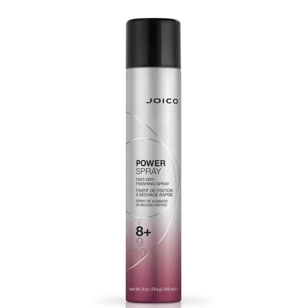 Joico Power Spray Fast-Dry Finishing Spray - 345ml - Ultra-Firm Hold - Humidity Protection - Thermal Protection - 72 Hour Hold - All Hair Types - Image Features: Power Spray, Fast-Dry, Finishing Spray, 8+, 9, 10