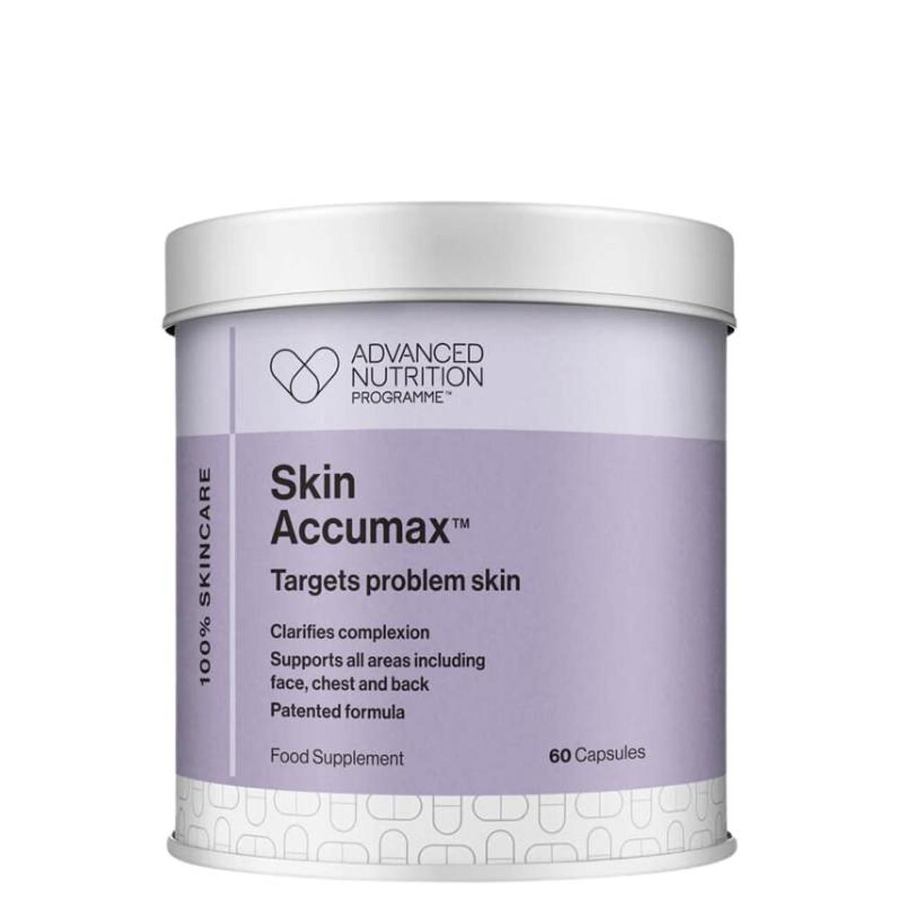 Advanced Nutrition Programme Skin Accumax Food Supplement 60 Capsules for Problem Skin Clarifies Complexion Supports Face Chest Back