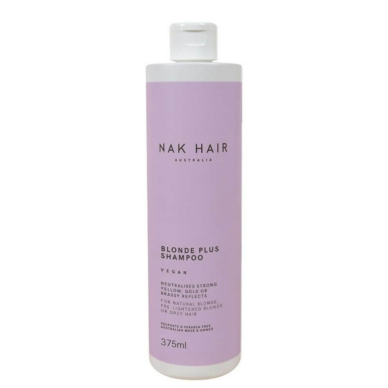 NAK Blonde Plus Shampoo 375ml for Natural Blonde, Pre-lightened Blonde or Grey Hair - Neutralizes Yellow, Gold or Brassy Reflects, Vegan, Sulphate & Paraben Free