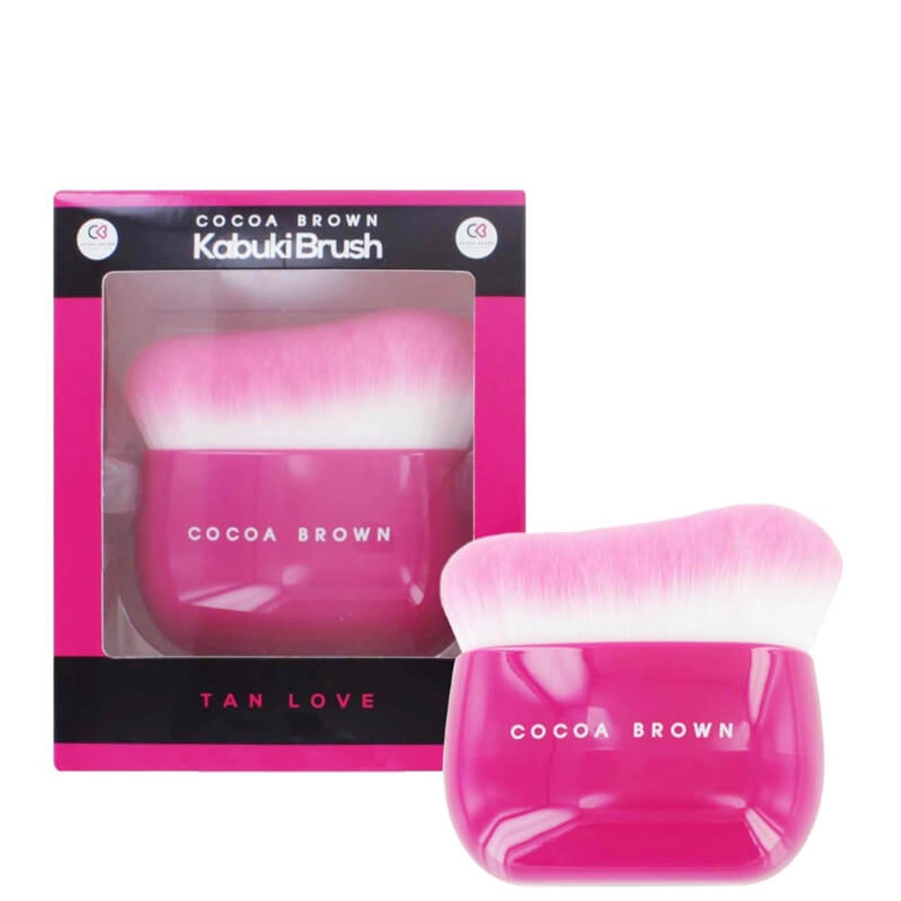 Cocoa Brown Kabuki Brush for flawless tan application. Features: Pink, Brush, Tan Love. 
