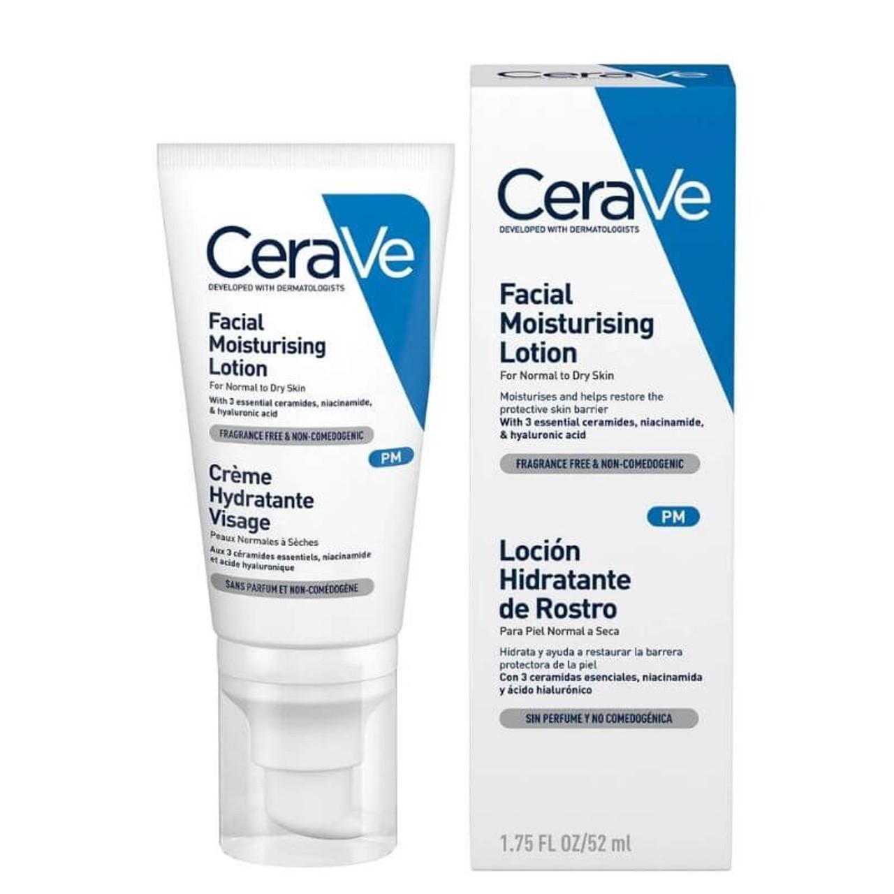 CeraVe Facial Moisturising Lotion for Normal to Dry Skin 52ml with Ceramides, Niacinamide, Hyaluronic Acid, Fragrance-Free, Non-Comedogenic