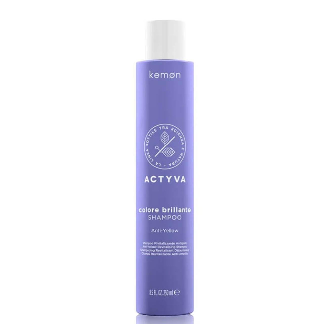 Actyva Colore Brilliante Anti-Yellow Shampoo 250ml for Blonde & Grey Hair | Eliminates Yellow Tones | Shine | Image Features: kemøn, ACTYVA, Shampoo, Anti-Yellow