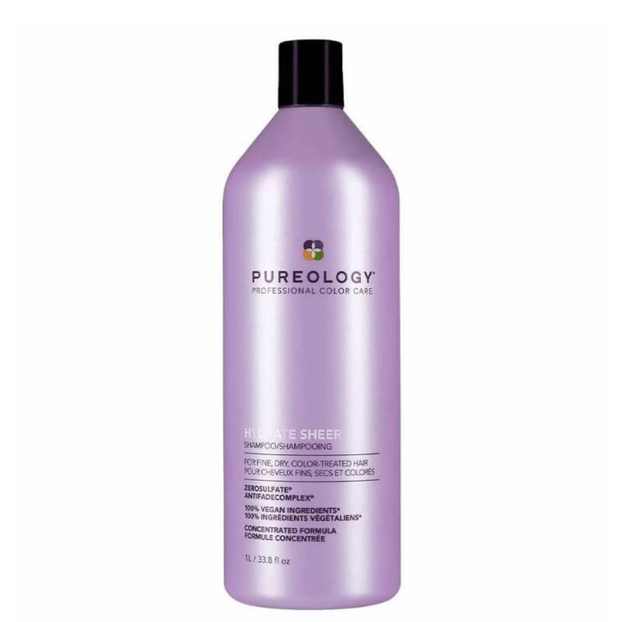 Pureology Hydrate Sheer Shampoo 1L for Fine, Dry, Color-Treated Hair - Vegan, Sulfate Free
