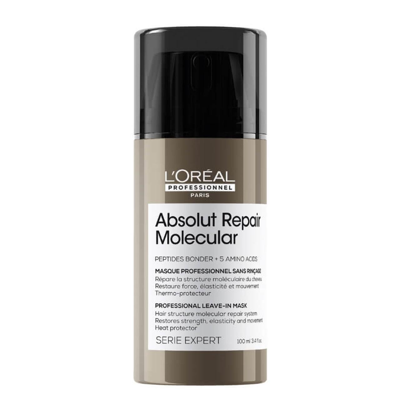 L'Oréal Professionnel Absolut Repair Molecular Leave-in Mask 100ml for Damaged Hair - Molecular Repair, Strength, Elasticity, Movement, Heat Protector