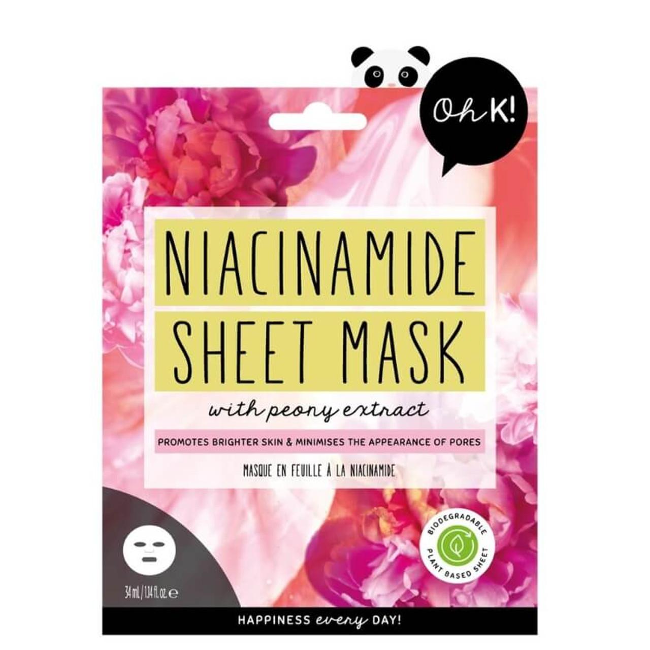 Oh K! Niacinamide Sheet Mask with peony extract for brighter skin, biodegradable