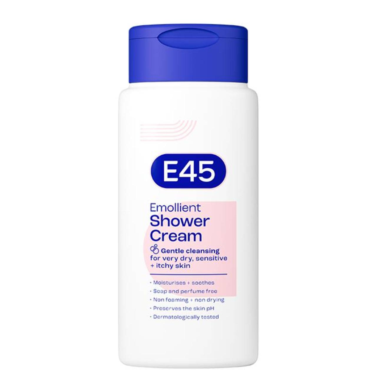 E45 Shower Cream for Dry, Sensitive, Itchy Skin - Gentle Cleansing, Dermatologically Tested, Soap Free, Non Drying, Non Foaming - Size 200ml