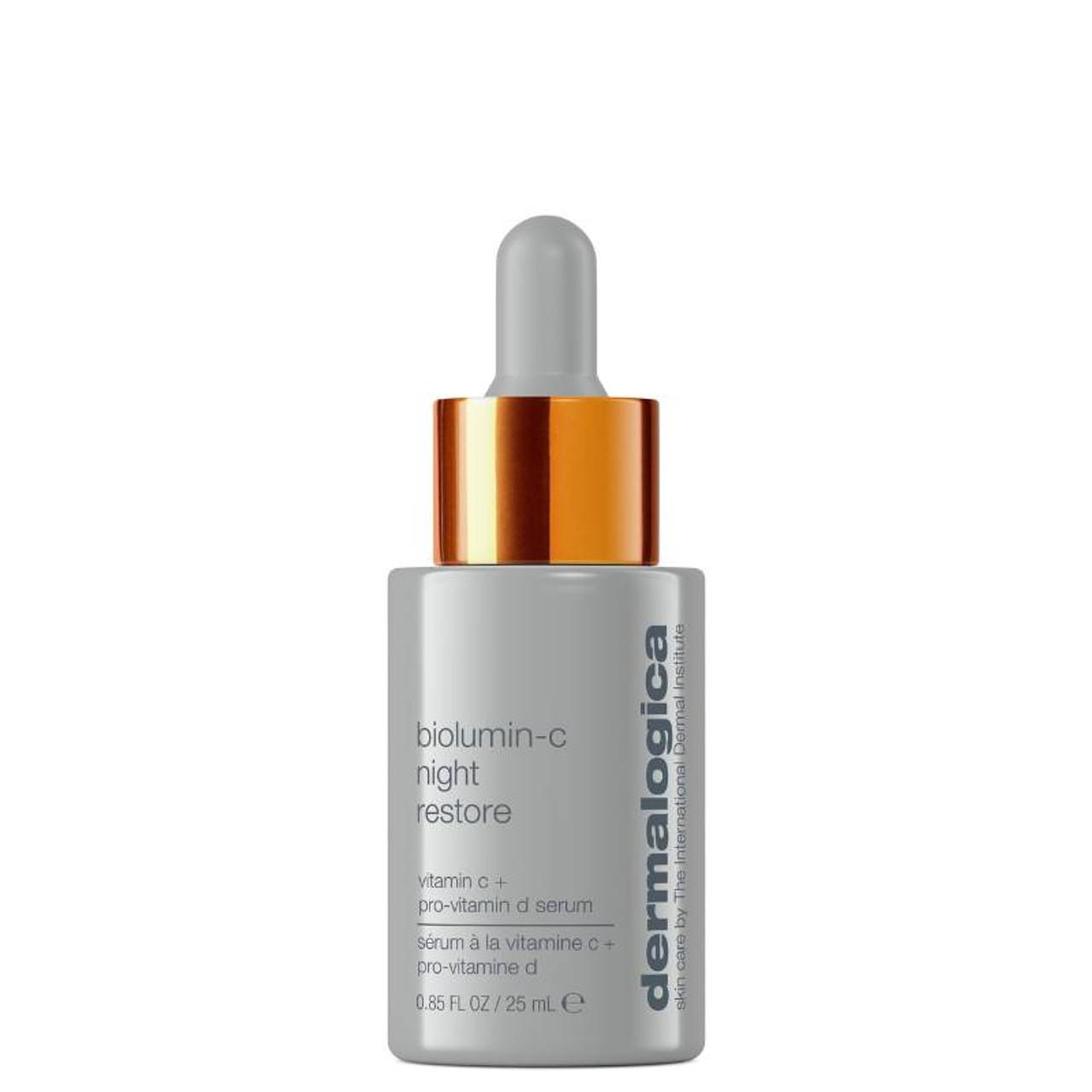 Dermalogica Biolumin-C Night Restore Serum 25ml Vitamin C Pro-Vitamin D Enhances Radiance, Restores Moisture Barrier, Repairs Daytime Damage, Improves Skin Tone. Image Features: Vitamin C, Pro-Vitamin D, Serum